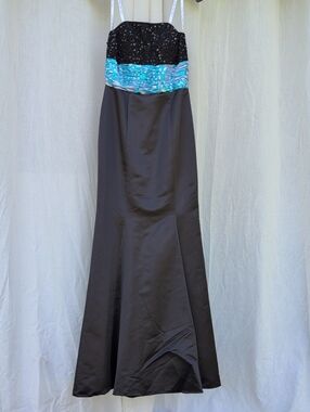 Partytime 6203 - Size 6 - Black Strapless Evening Dress with Turquoise Accent